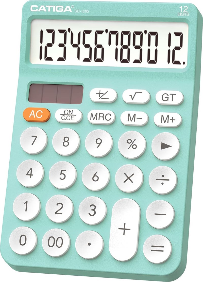 CATIGA 12 Digit Desktop Calculator Basic Desk Calculator with Large LCD Display, Big Buttons, 4 Function, Solar and Battery Dual Power, for Office, School, Home, SD-1292 Fresh Blue - Image 1